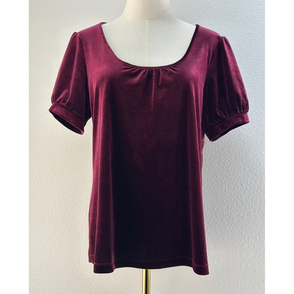 Notations Burgundy Velvet Puff Sleeve Top L Dark Romantic Whimsigoth Holiday